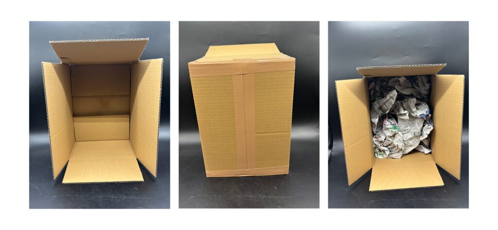 鉢の梱包、段ボール。